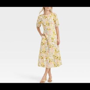 Who What Wear™ Women's Bishop Elbow Sleeve Tie-Back Dress -Beige Fl…